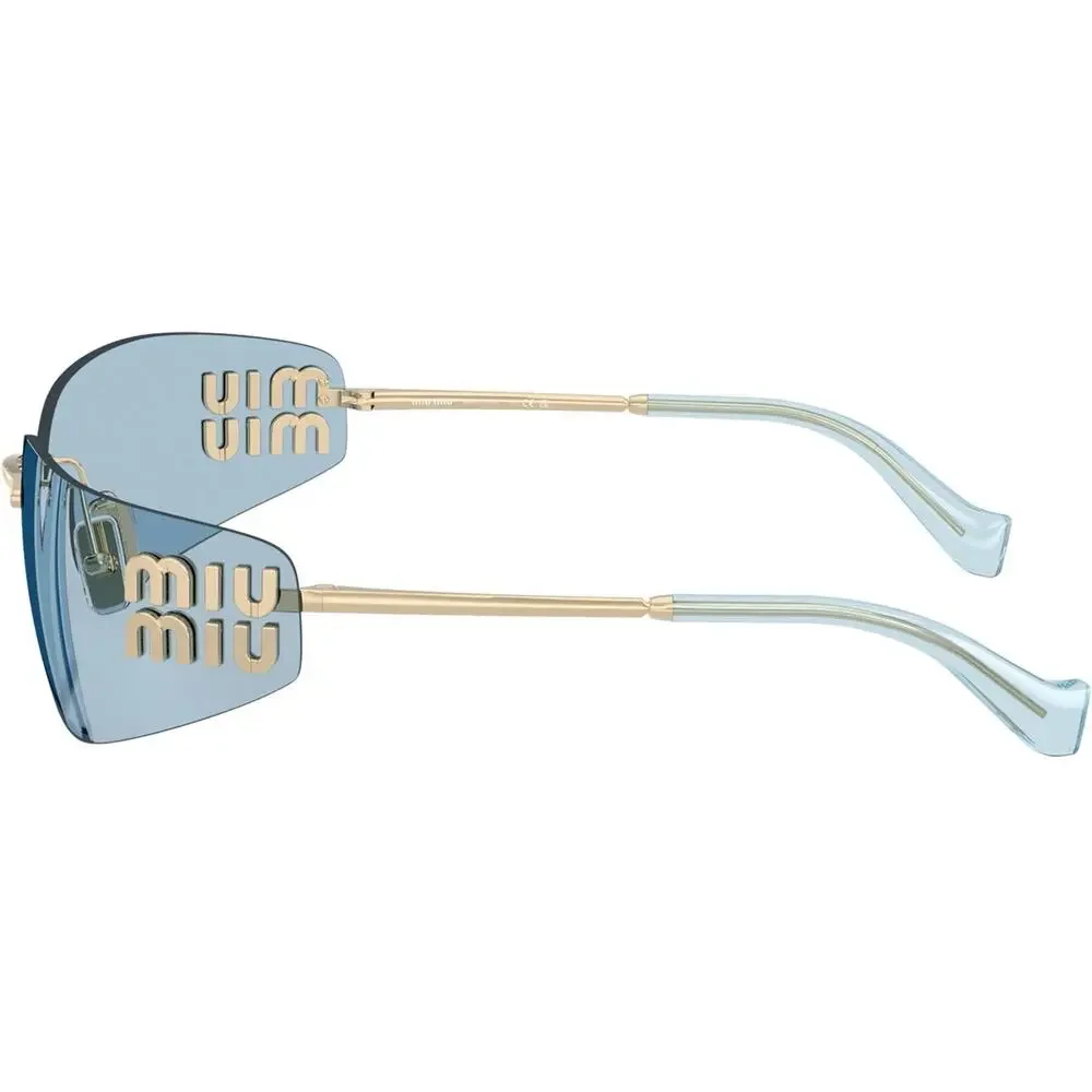 MIU MIU MU A51S ZVN10P Gold Light Blue Lens Women Wrap Sunglasses AUTHENTIC